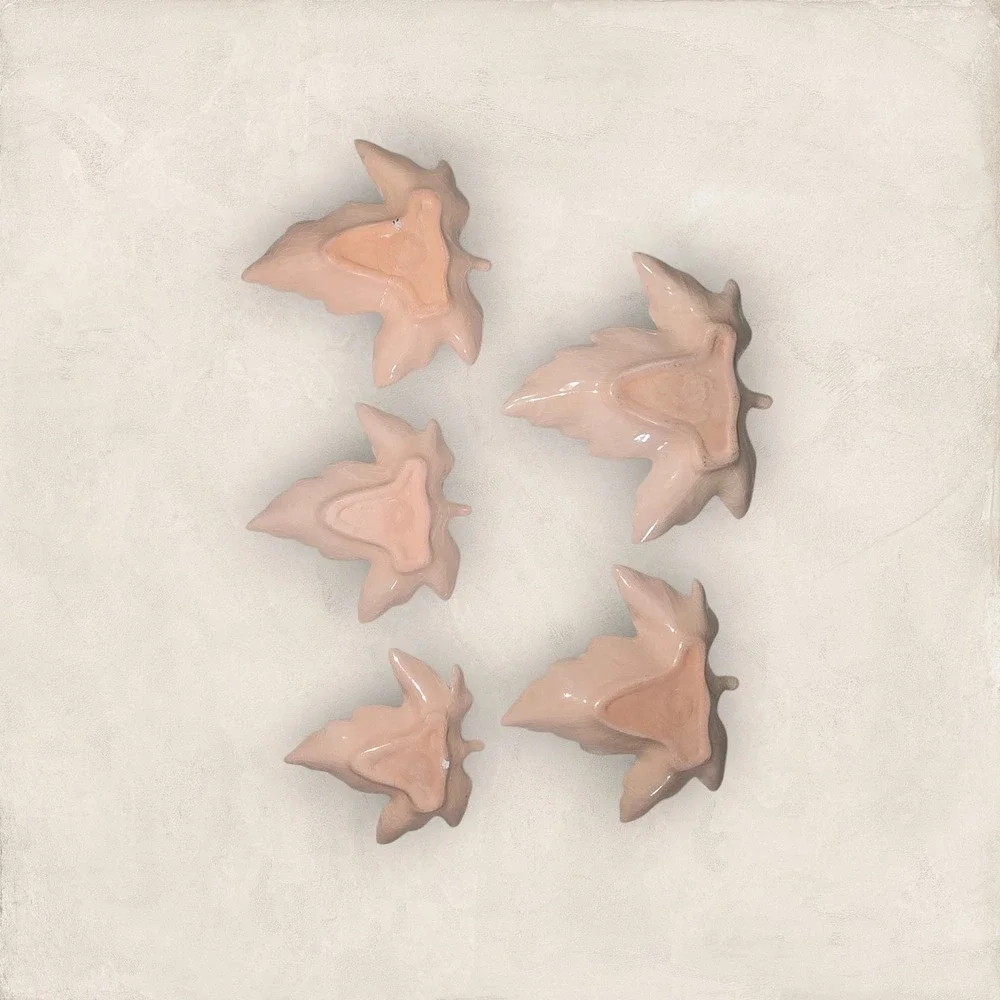 Vintage Ceramic‎ Stacking Pink & Gold Maple Leaf Nesting Trinket Set Small Minis